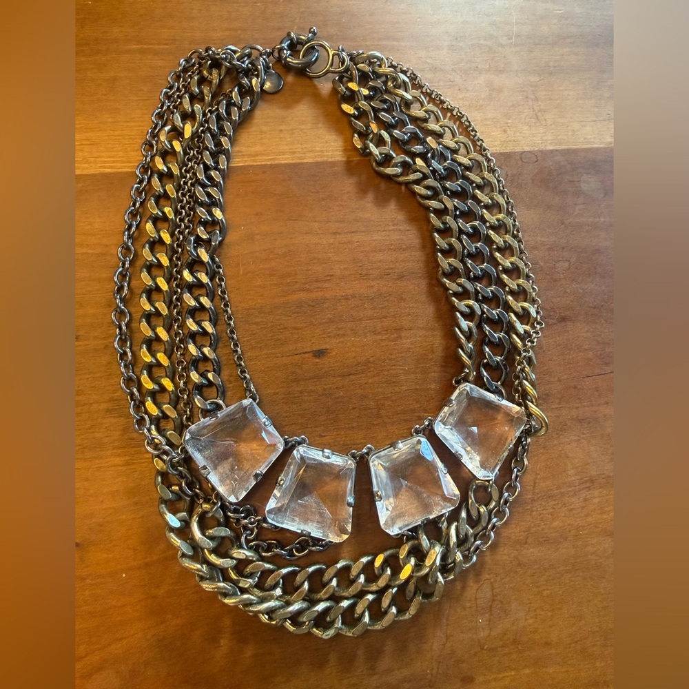 J CREW Gem & Mixed metal chain statement necklace EUC